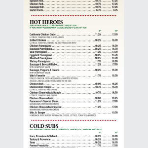 Hand Helds, Hot Heroes, Cold Subs, Fit Menu